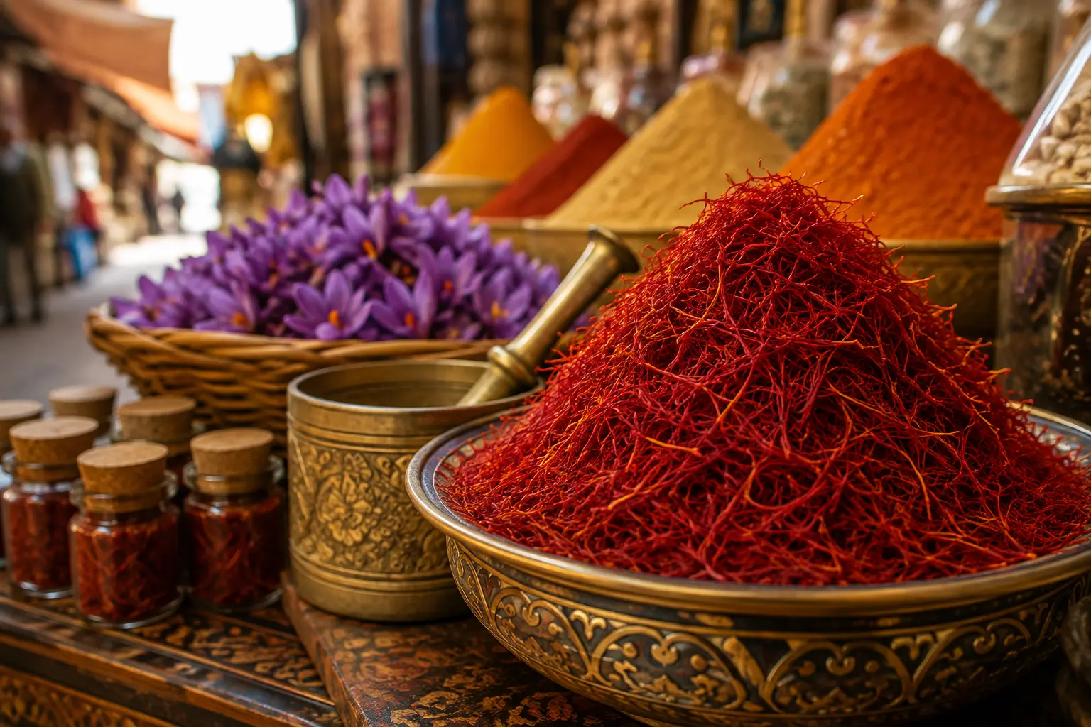 Saffron Treasures in a Bustling Bazaar