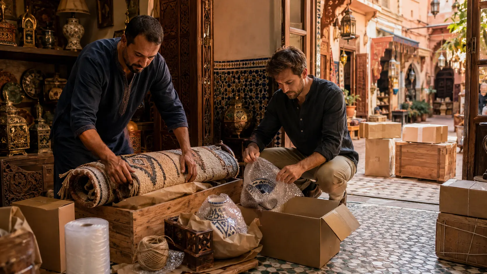 Ship Rugs Furniture and Souvenirs Home From Marrakech