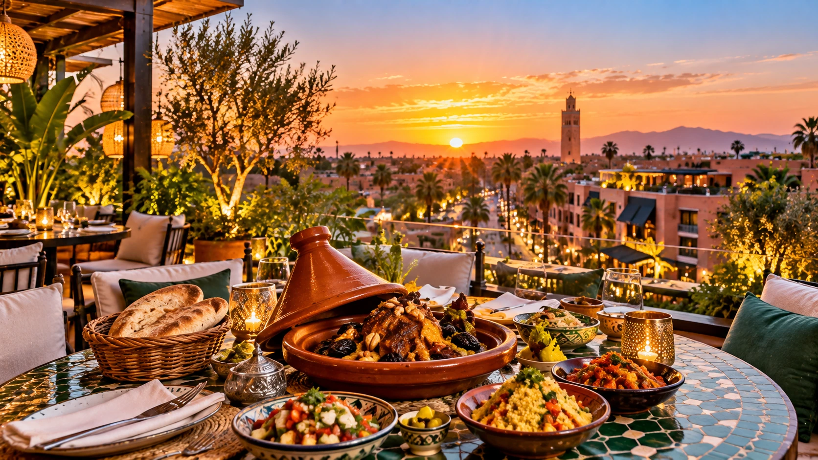Golden Sunset Moroccan Rooftop Feast